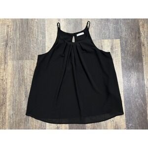Eimin Womens Black Pleated Halter Neck Chiffon Cami Blouse Top ETT004 Large